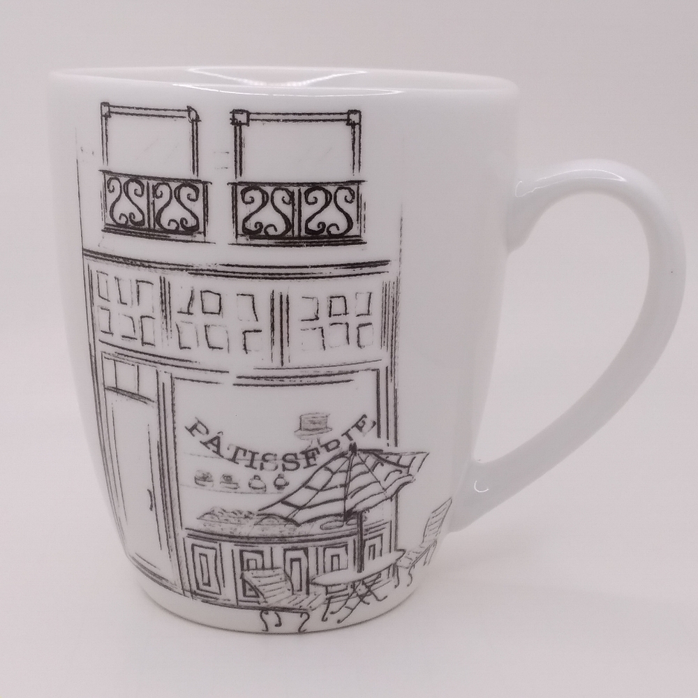 Elle Bistro MUG Patisserie White w/ Black Drawing 12 oz Cup Bakery Cafe Paris